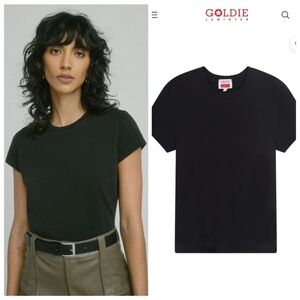 New Goldie Lewinter Organic Crewneck Short Sleeve Pullover Black Tee NWOT Small